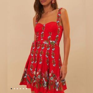 Farm Rio Red Sweet Bloom Bouquet Lenzing Ecovero Euroflax Mini Dress nwt sz L